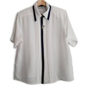 Vintage ANTONELLA Semi-Sheer Short Sleeve Button Down Blouse White Sz 12 P Flaw